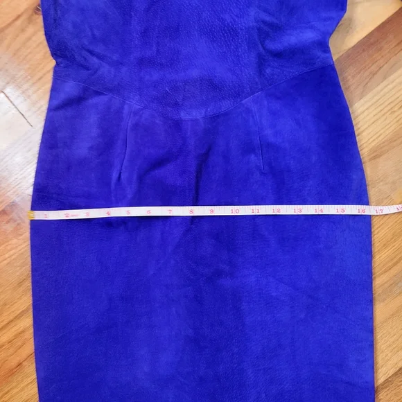 Vintage 1980s Suede Electric Blue Knee Length Dress With Rhinestones Size M - Picture 11 of 16